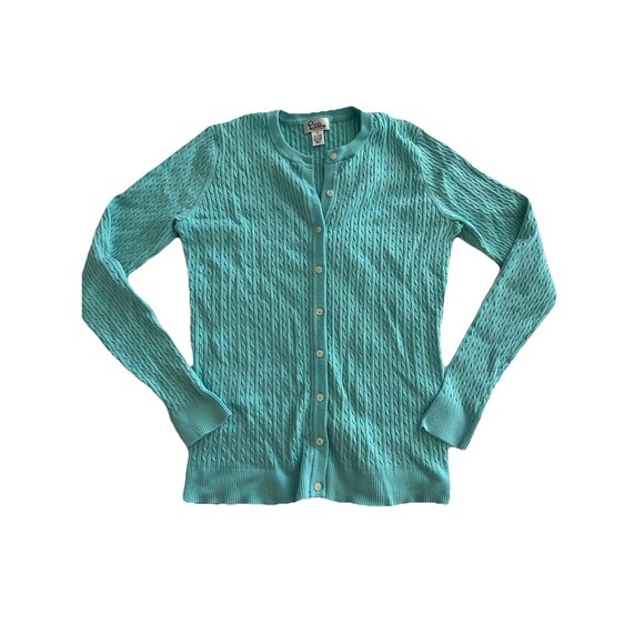 Lilly Pulitzer Cardigan Women’s M Blue Cable Knit Classic Button Sweater Preppy - Picture 1 of 7